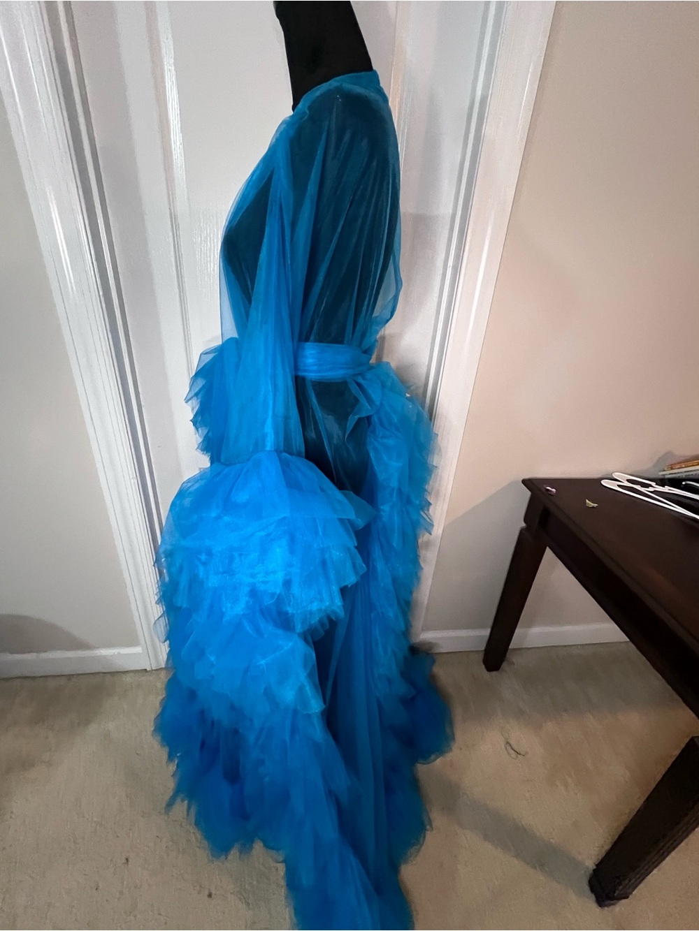 Blue Sheer Tulle Ruffle Robe Dress - Picture 4 of 7